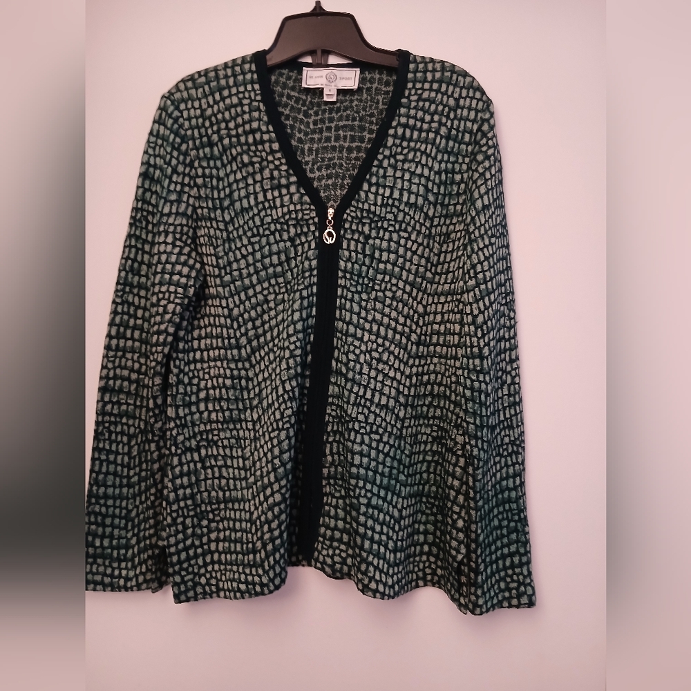 St. John Sport by Marie Gray Green and Black Knit Jacket/Blazer.Size S